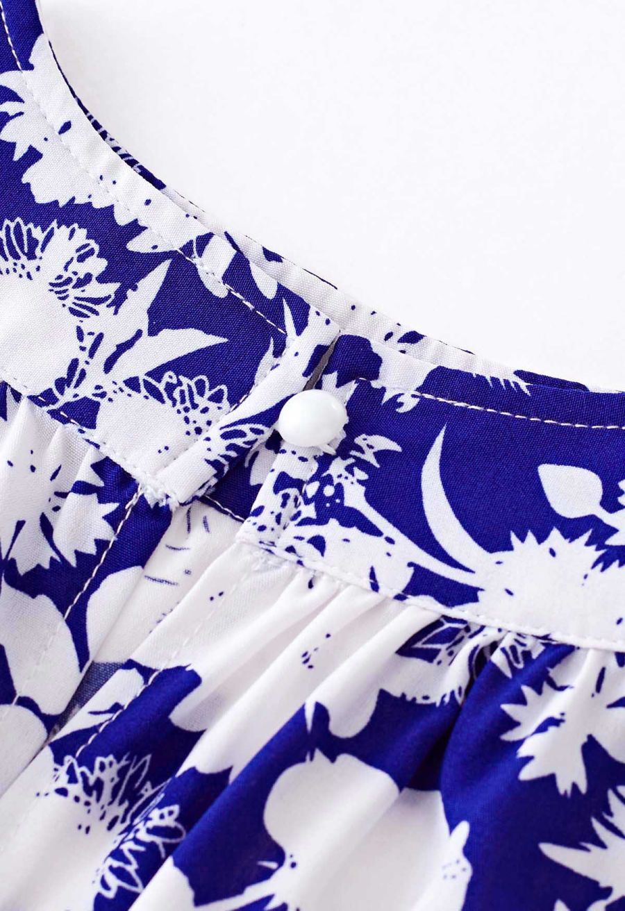 Halter Neck Tie Waist Maxi Dress in Indigo Floral