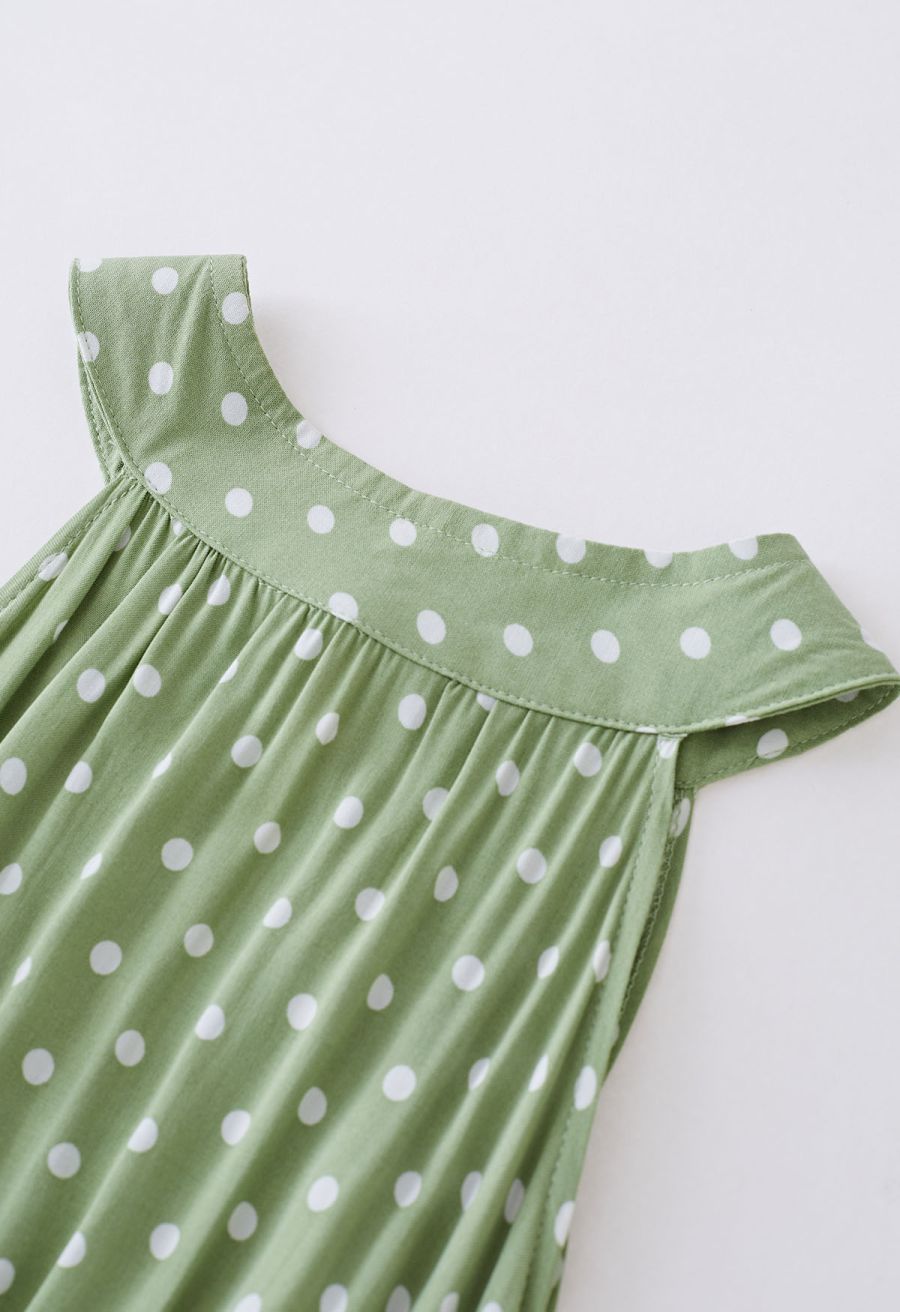 Halter Neck Tie Waist Maxi Dress in Green Dots