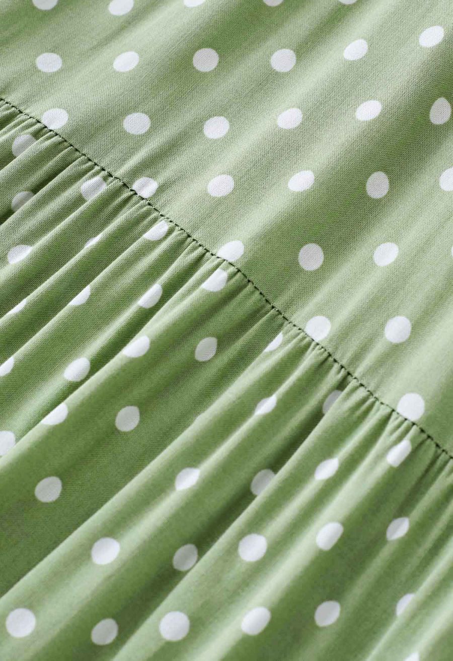 Halter Neck Tie Waist Maxi Dress in Green Dots