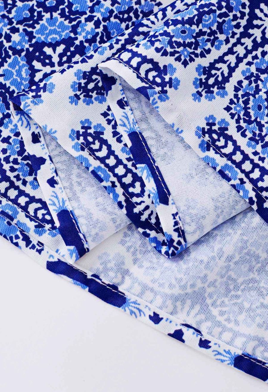 Blue Tiles Printed Tie-Strap Maxi Dress