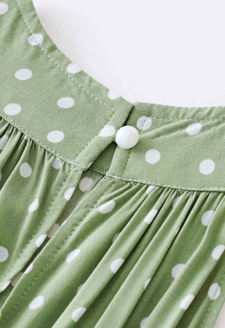Halter Neck Tie Waist Maxi Dress in Green Dots