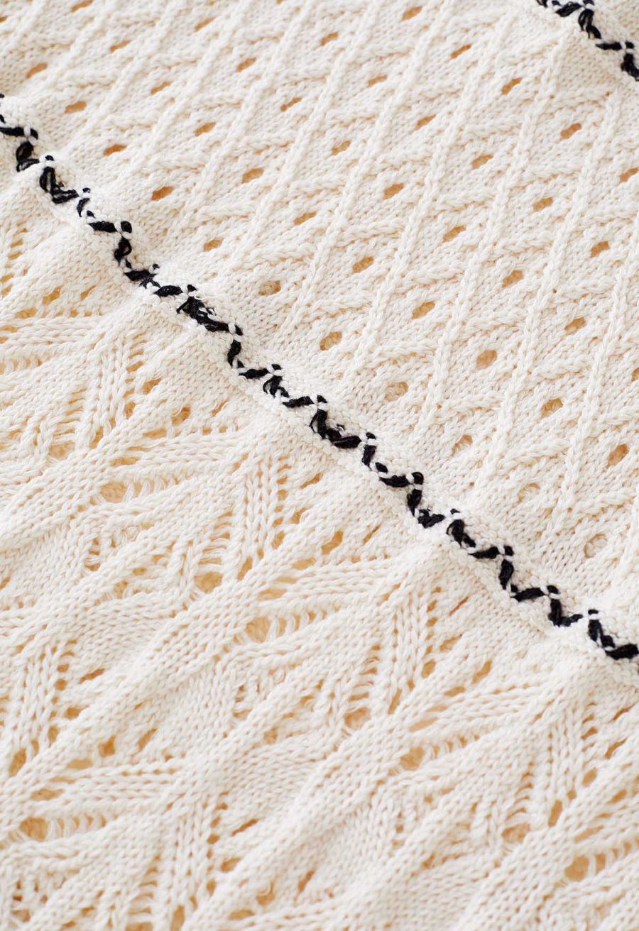Contrast Lines Hollow Out Knit Cami Dress