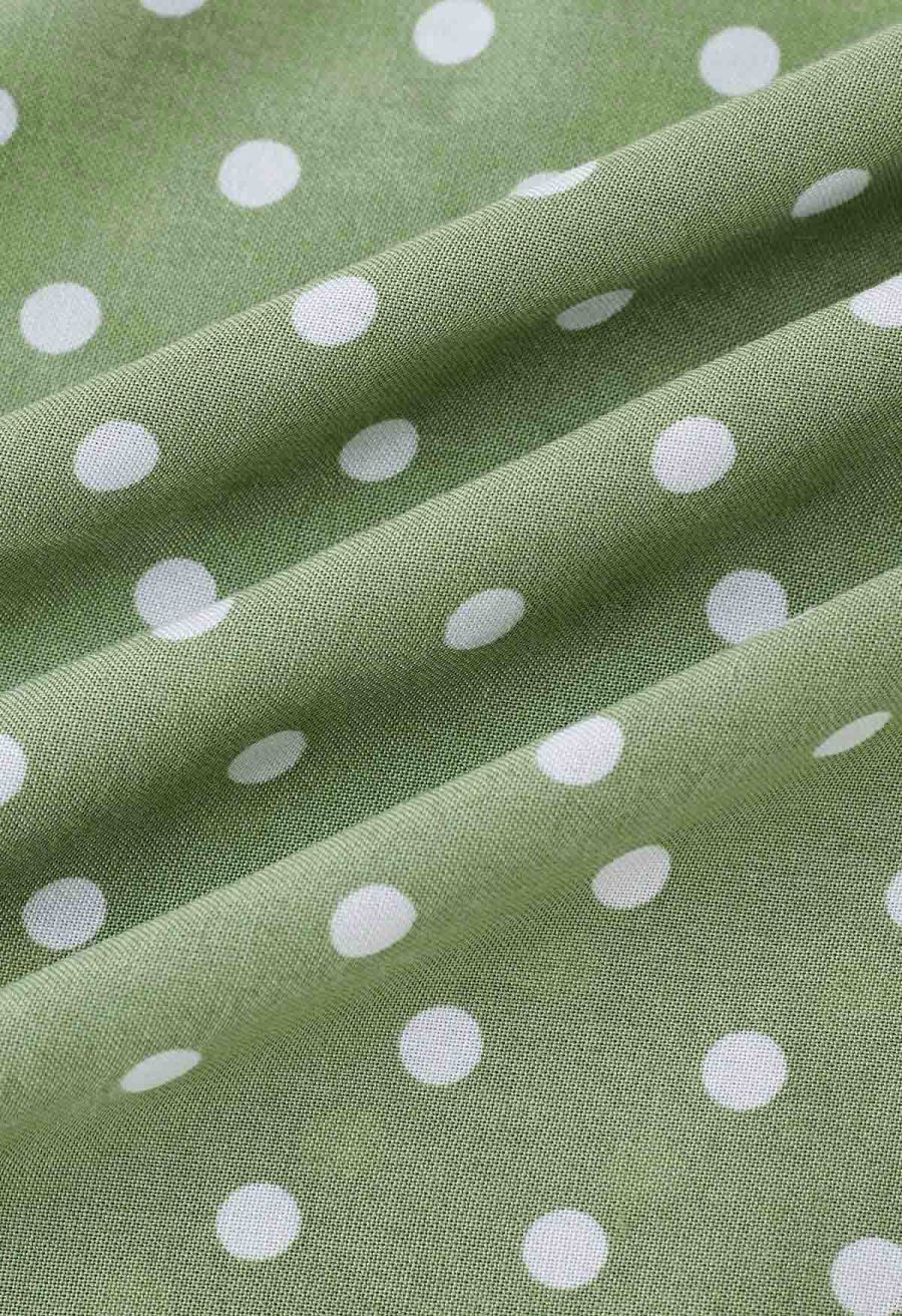 Halter Neck Tie Waist Maxi Dress in Green Dots