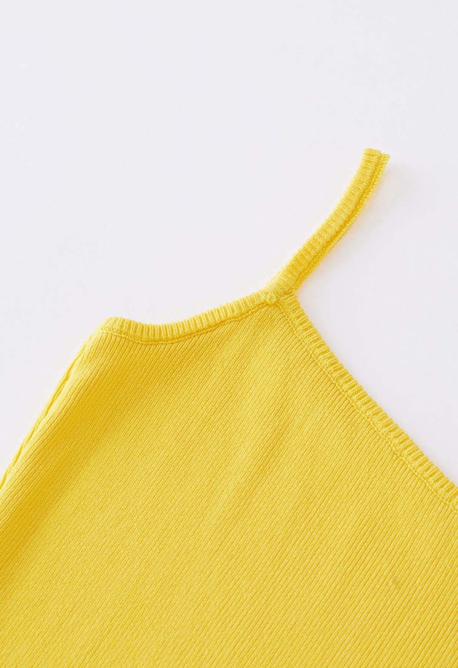 Asymmetric Straps Bodycon Knit Dress in Yellow