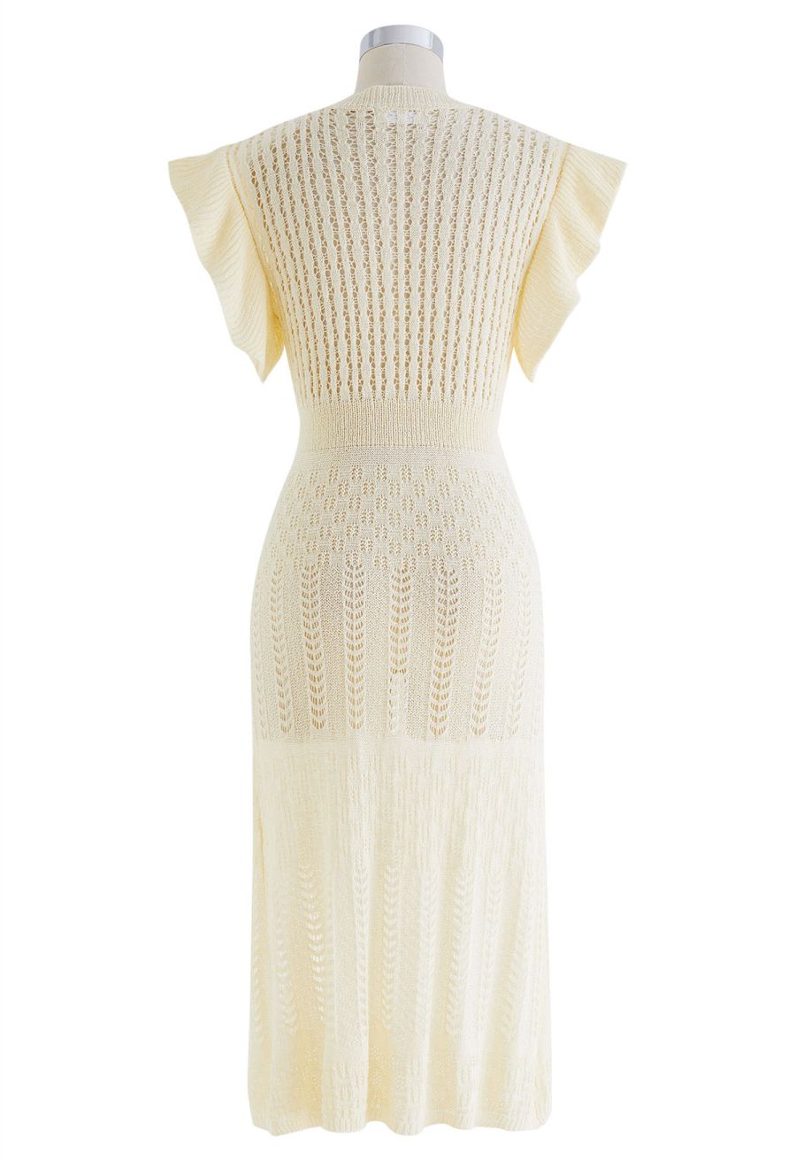 Flutter Sleeves Pointelle Knit Cover Up in Cream