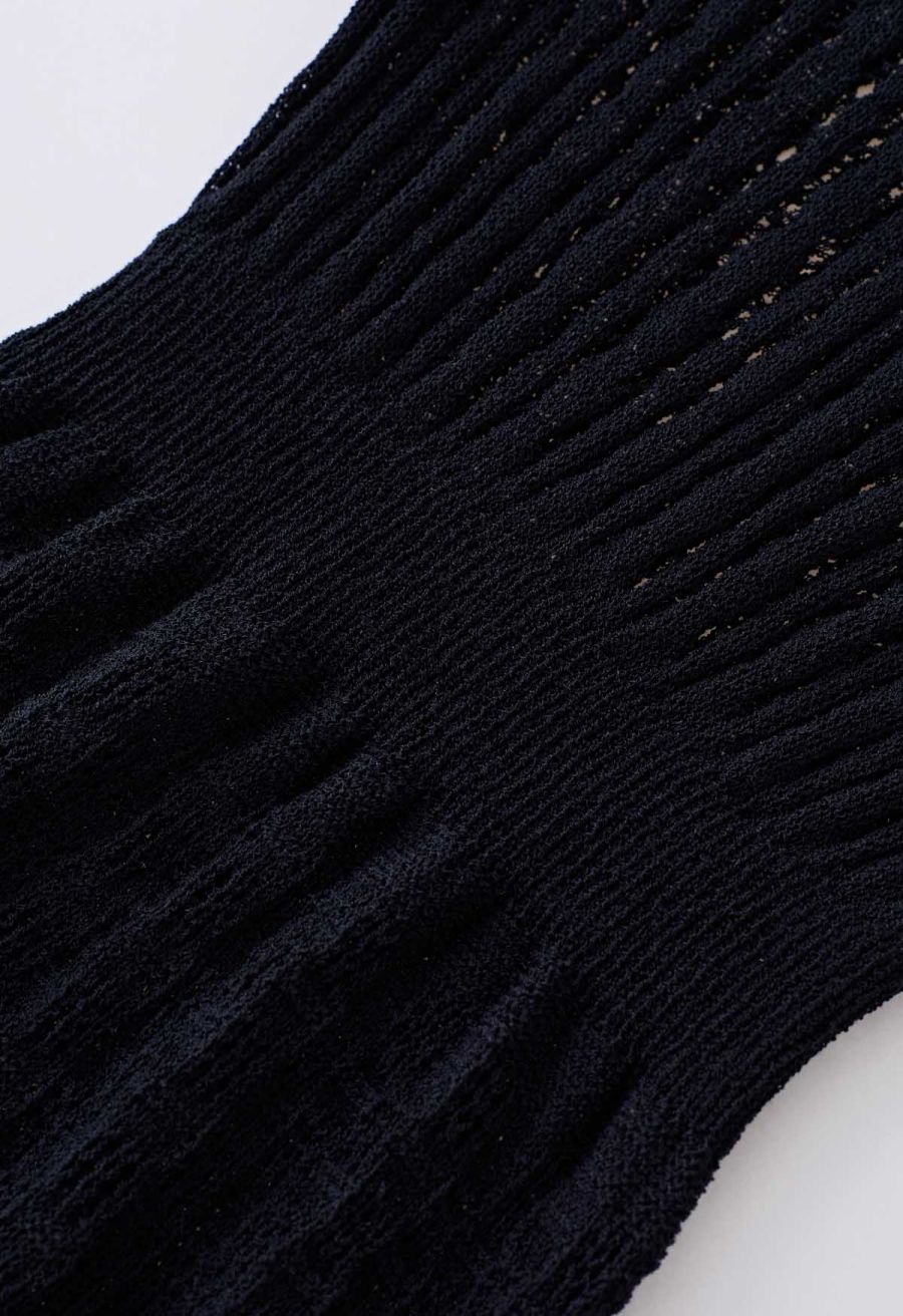 Flutter Sleeves Pointelle Knit Cover Up in Black