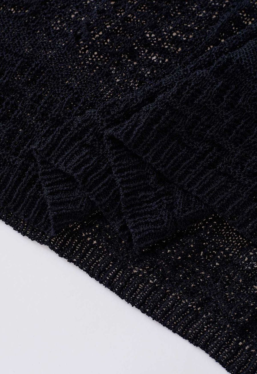 Flutter Sleeves Pointelle Knit Cover Up in Black