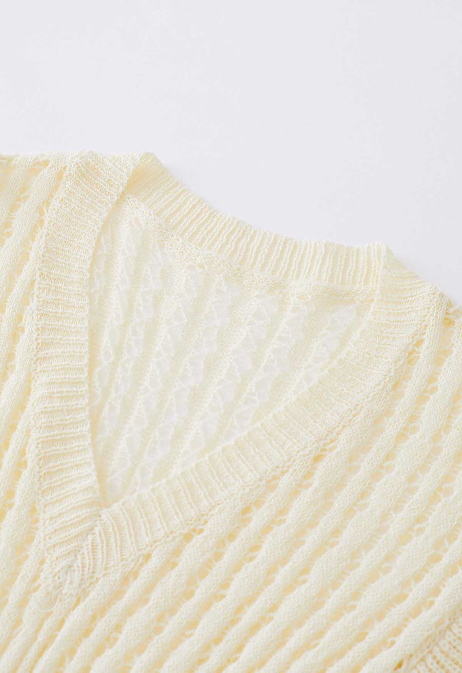 Flutter Sleeves Pointelle Knit Cover Up in Cream