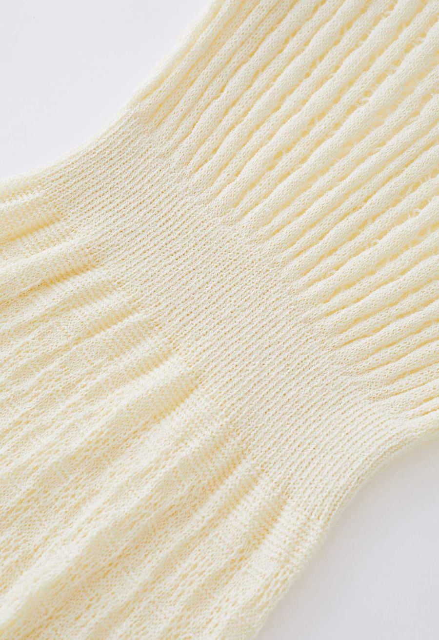 Flutter Sleeves Pointelle Knit Cover Up in Cream