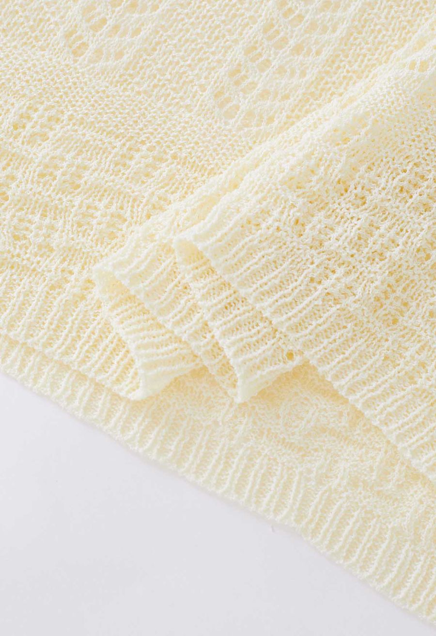 Flutter Sleeves Pointelle Knit Cover Up in Cream