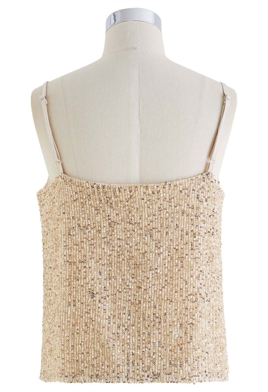 Cowl Neck Sequined Cami Top in Gold