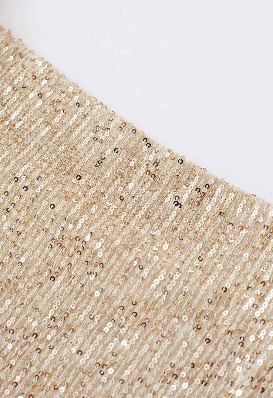 Cowl Neck Sequined Cami Top in Gold