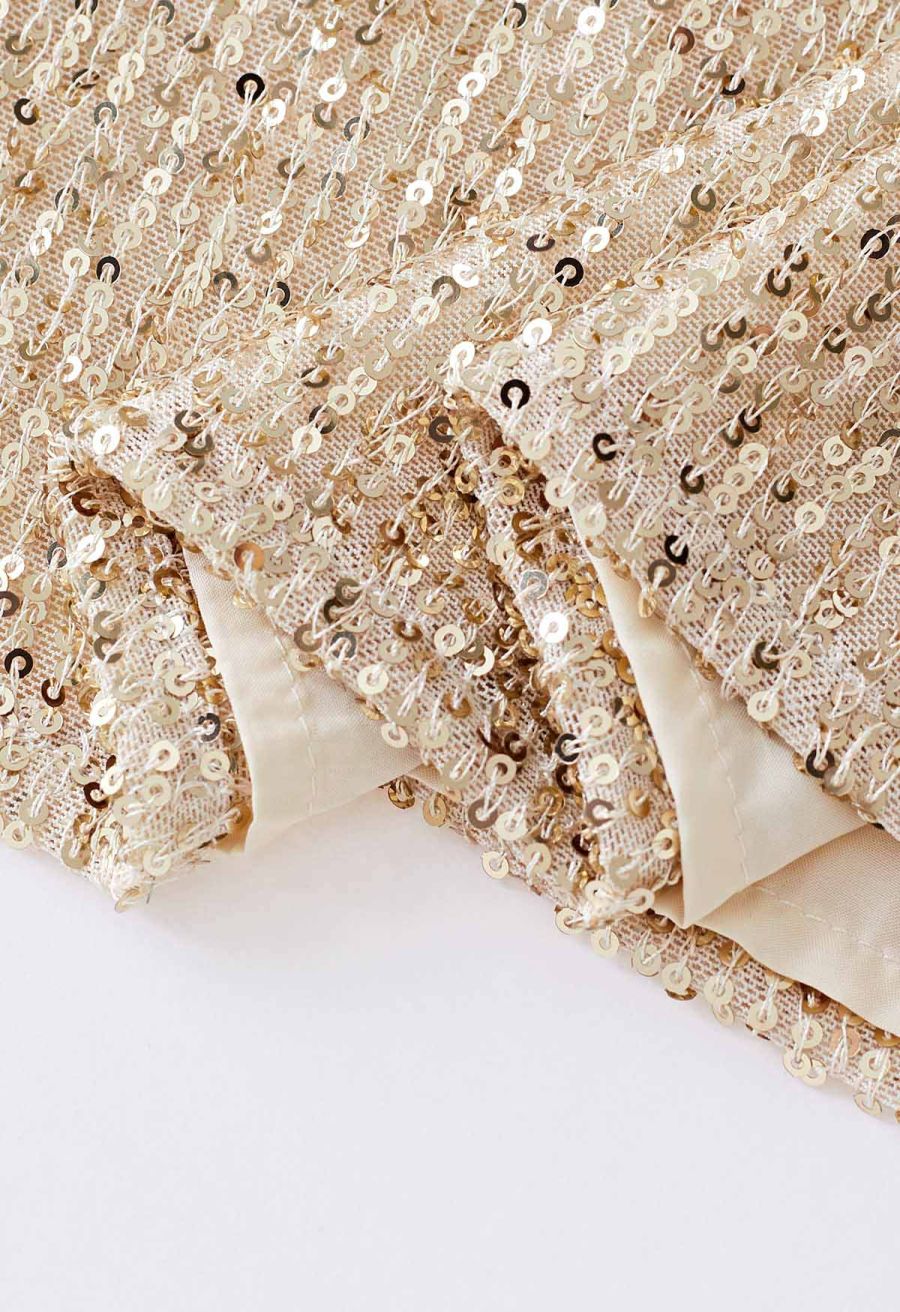 Cowl Neck Sequined Cami Top in Gold