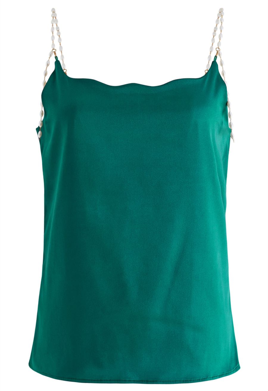Pearly Straps Satin Cami Top in Emerald