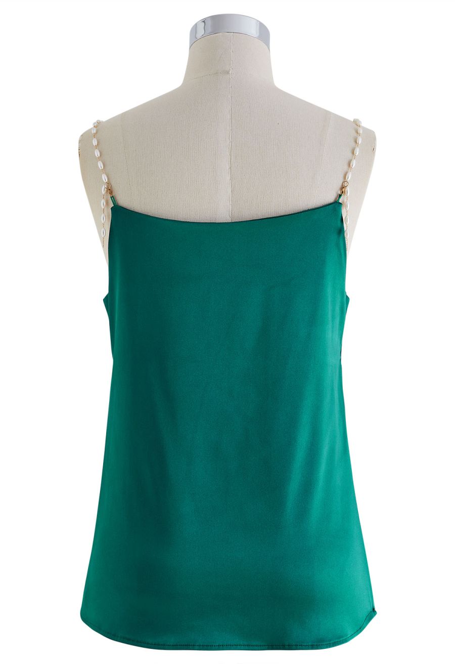 Pearly Straps Satin Cami Top in Emerald