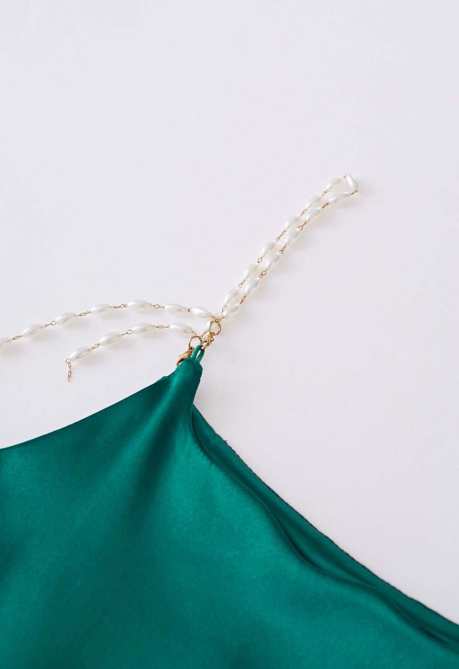Pearly Straps Satin Cami Top in Emerald