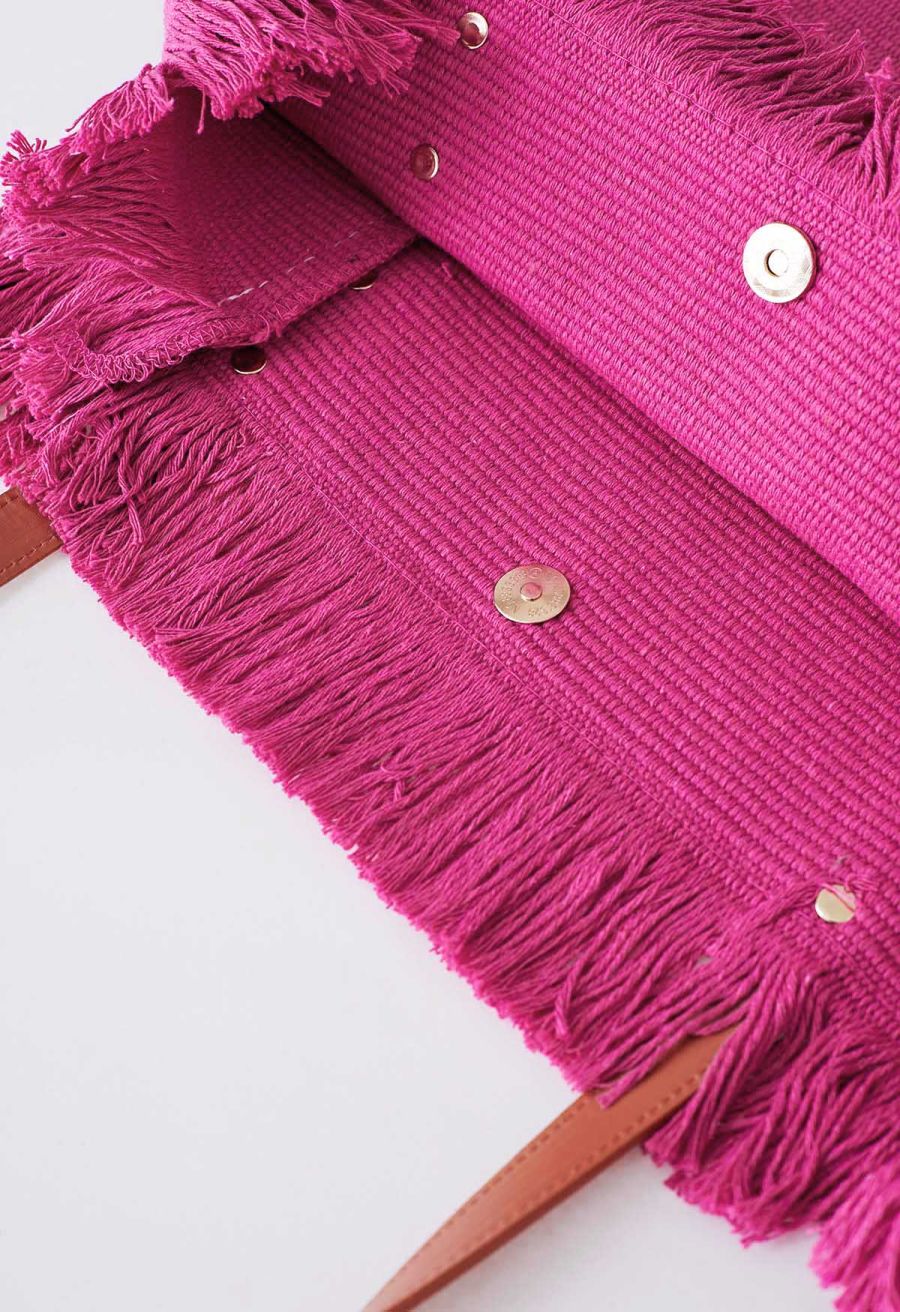 Tassel Trim Canvas Tote Bag in Magenta
