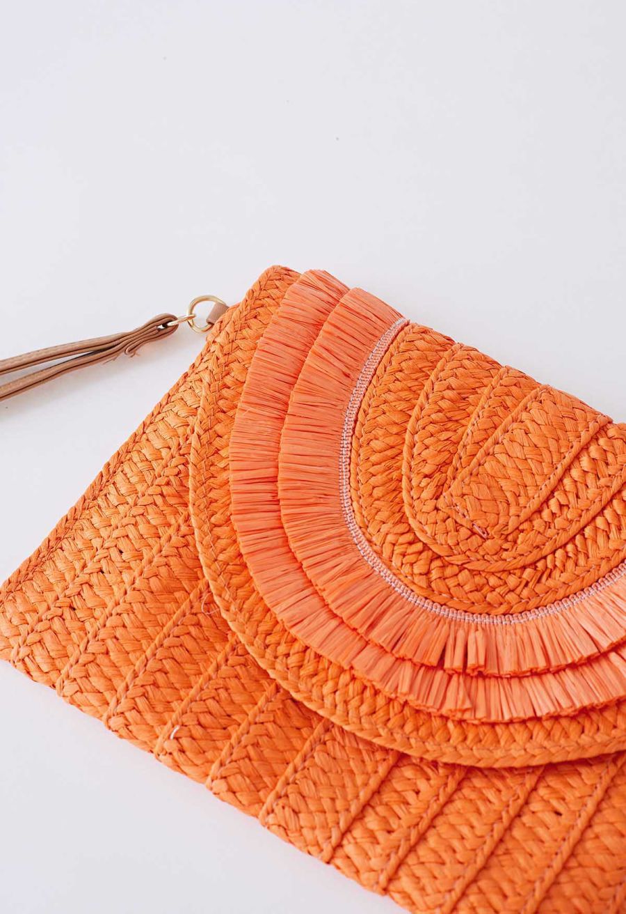 Raffia Solid Color Envelope Bag in Orange
