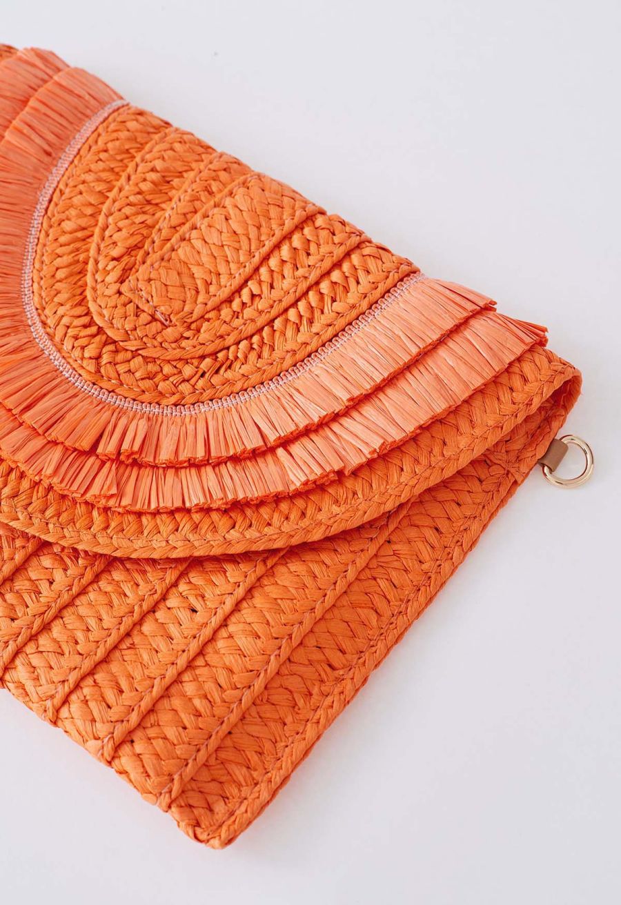 Raffia Solid Color Envelope Bag in Orange