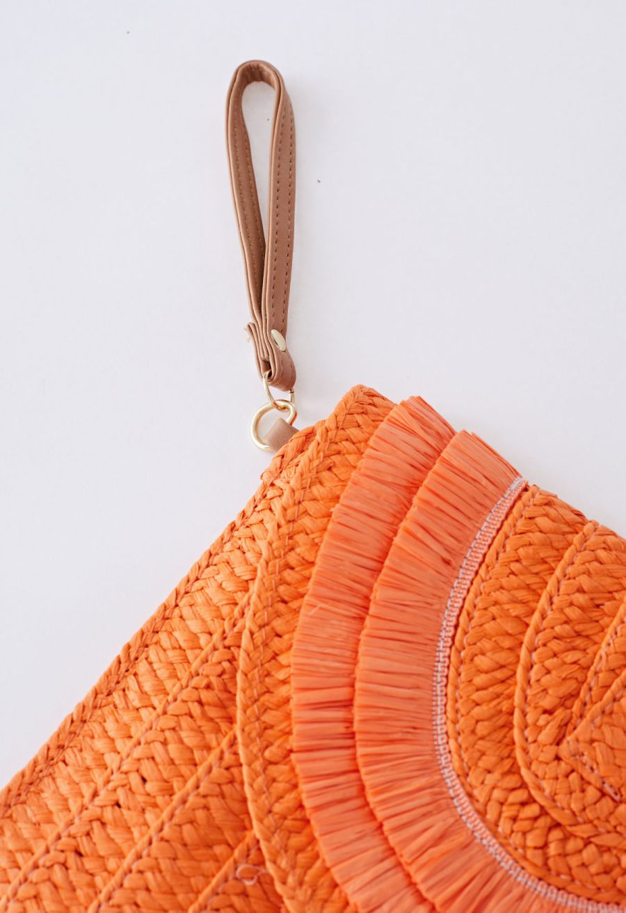 Raffia Solid Color Envelope Bag in Orange