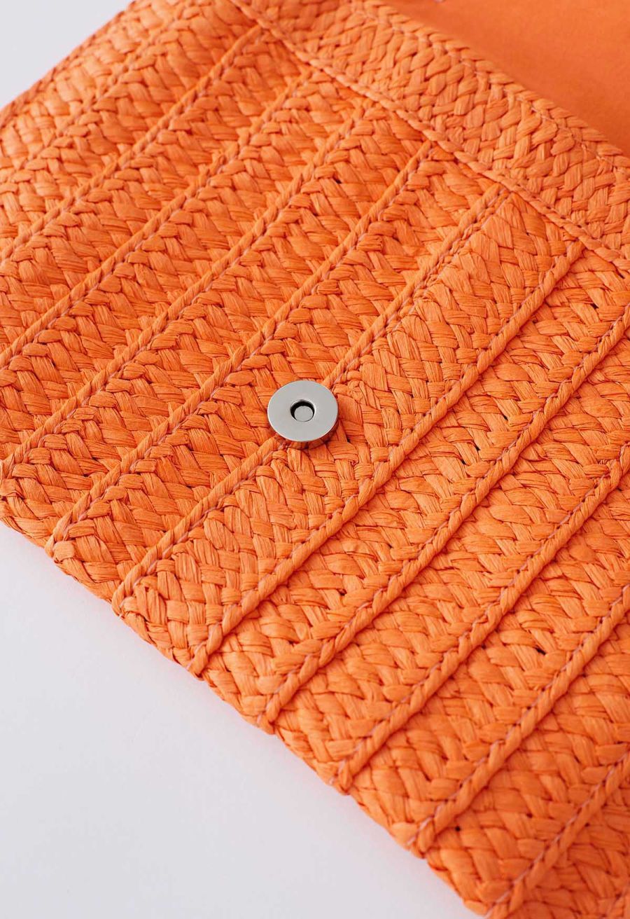 Raffia Solid Color Envelope Bag in Orange