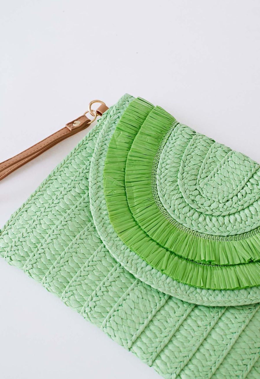 Raffia Solid Color Envelope Bag in Green