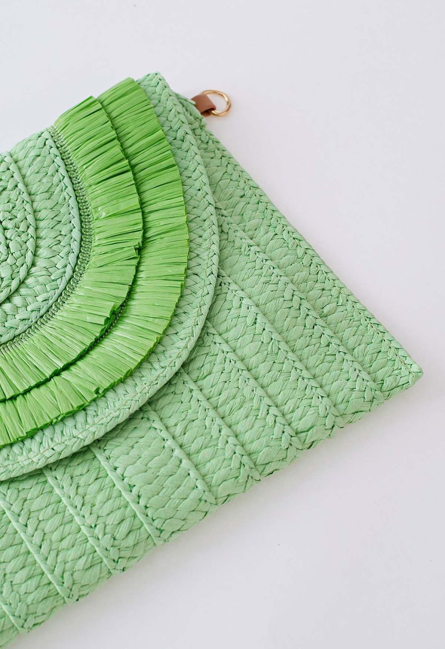 Raffia Solid Color Envelope Bag in Green