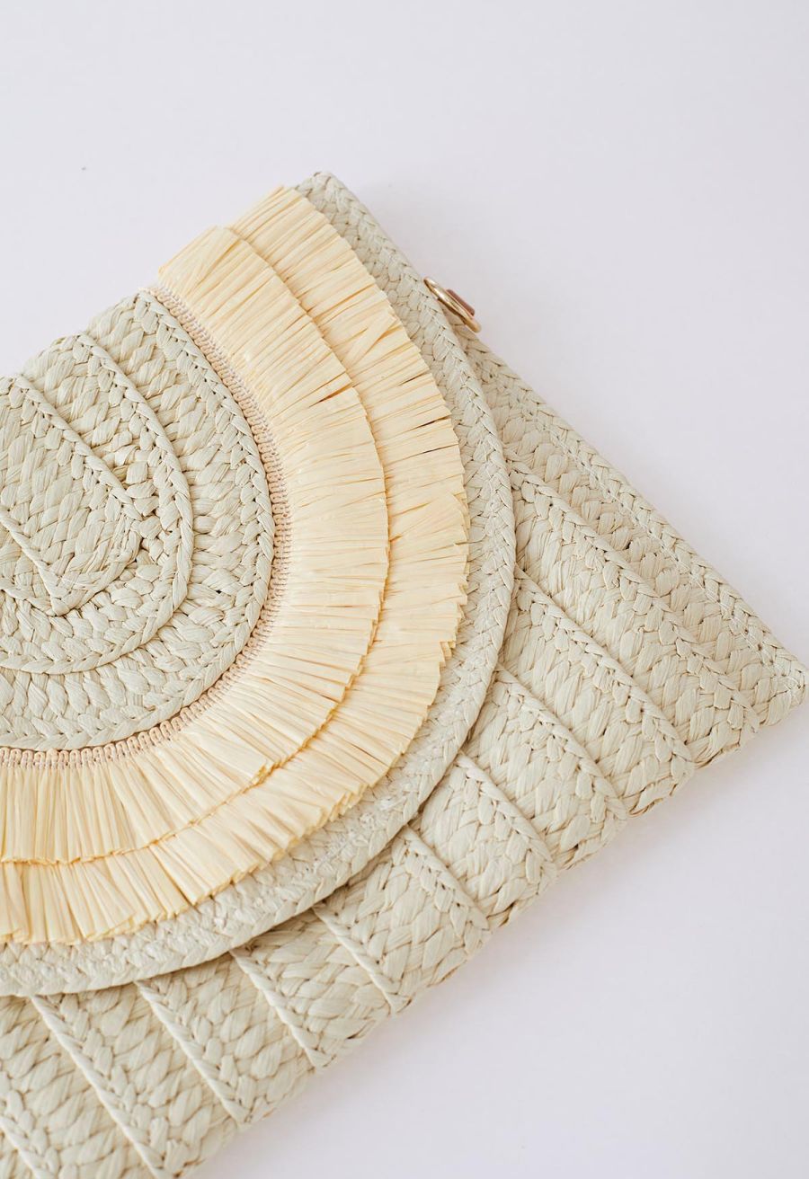 Raffia Solid Color Envelope Bag in Cream