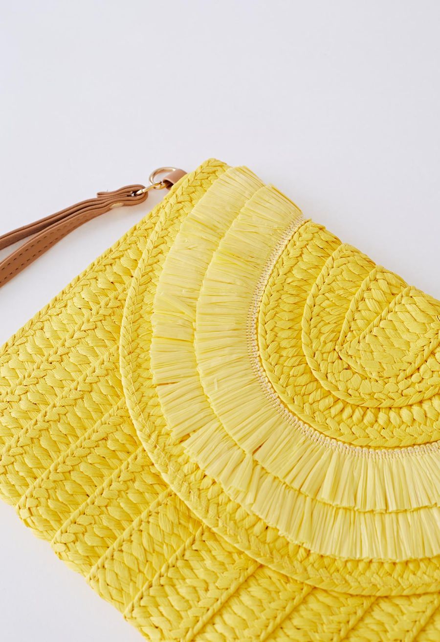 Raffia Solid Color Envelope Bag in Yellow