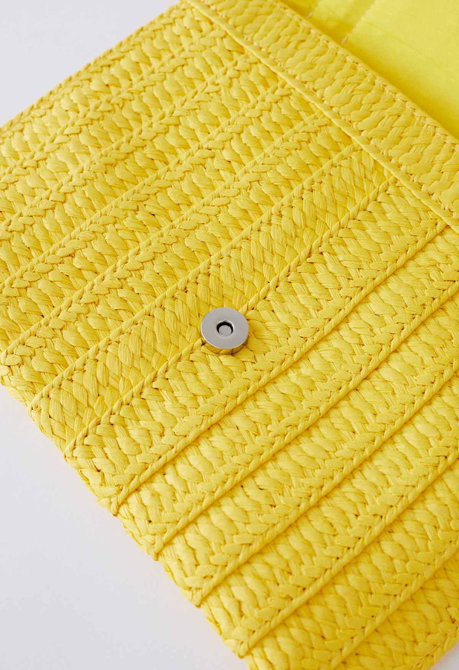 Raffia Solid Color Envelope Bag in Yellow
