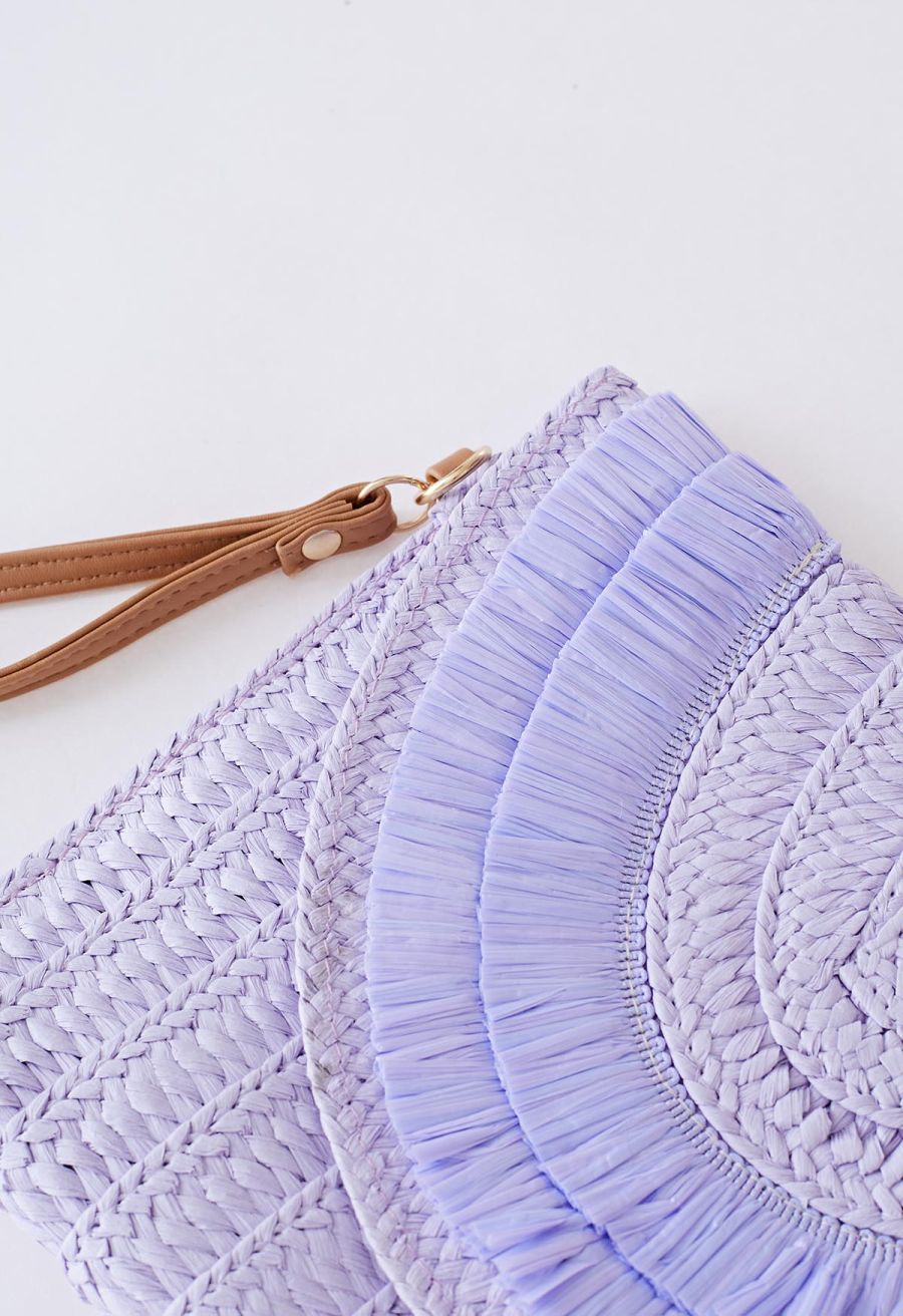 Raffia Solid Color Envelope Bag in Lilac