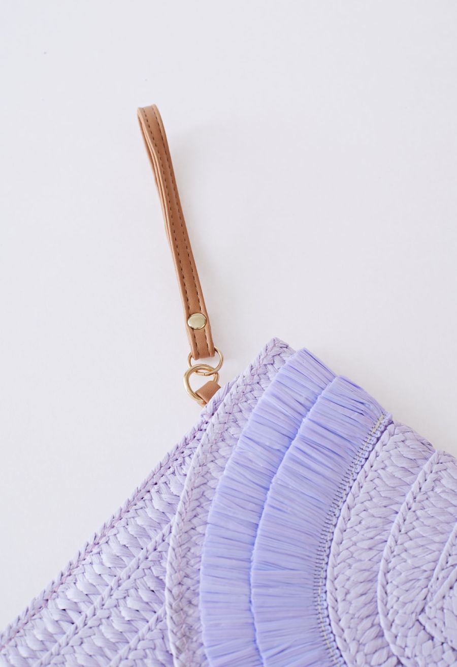 Raffia Solid Color Envelope Bag in Lilac