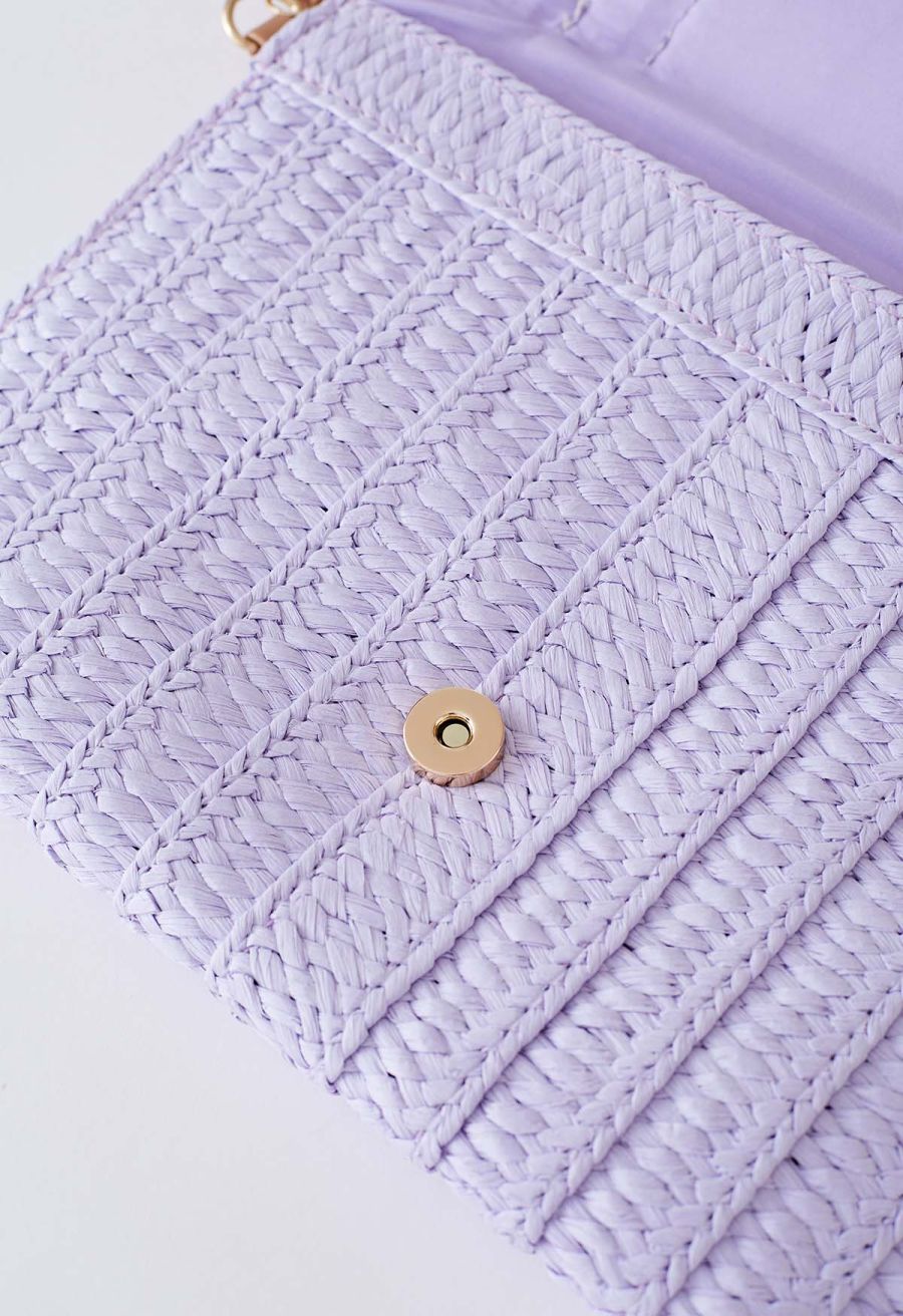 Raffia Solid Color Envelope Bag in Lilac