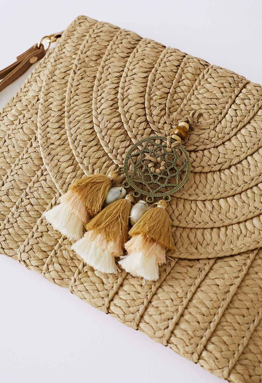 Braided Tassel Pendant Envelope Bag