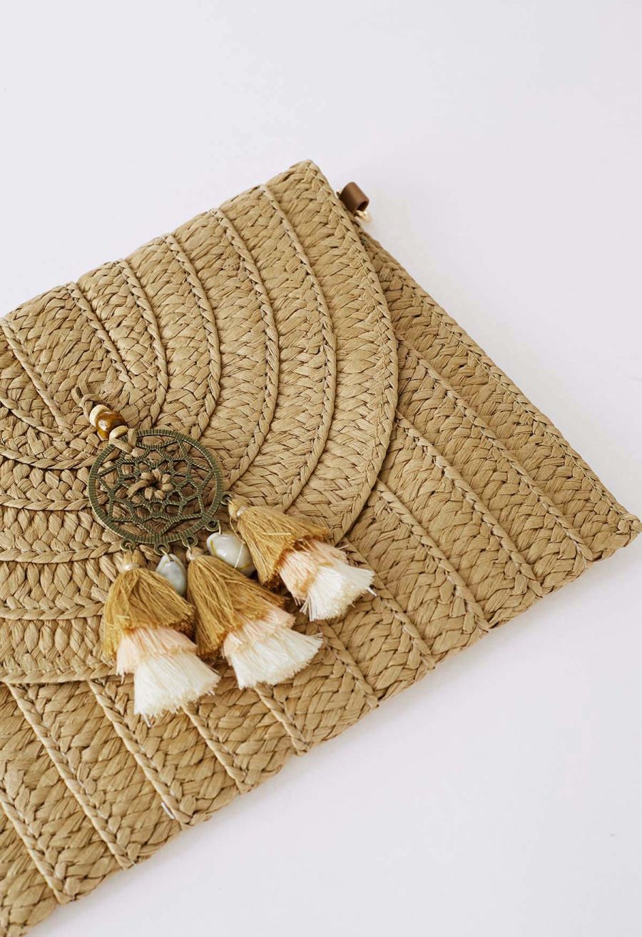 Braided Tassel Pendant Envelope Bag