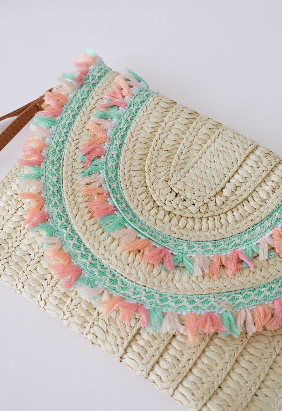 Braided Colorful Tassel Envelope Bag