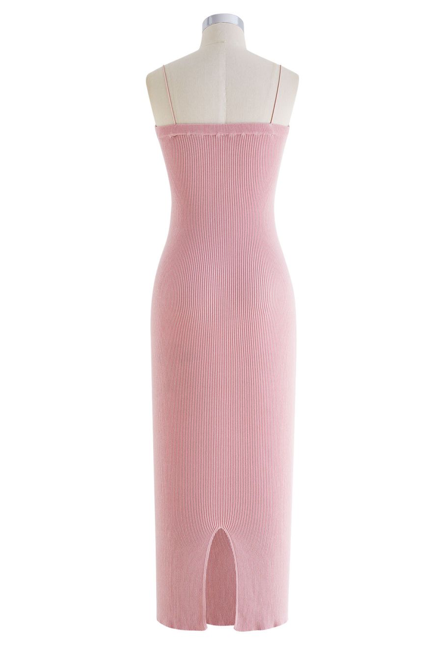 Twist Front Bodycon Knit Cami Dress in Pink