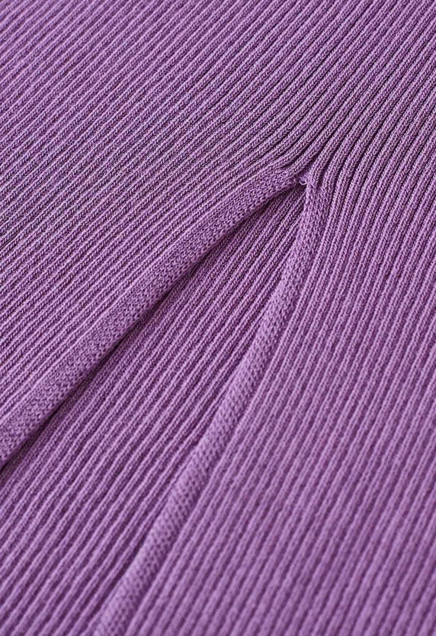 Twist Front Bodycon Knit Cami Dress in Purple