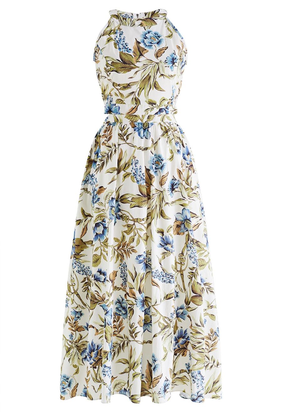 Summer Garden Printed Halter Neck Maxi Dress