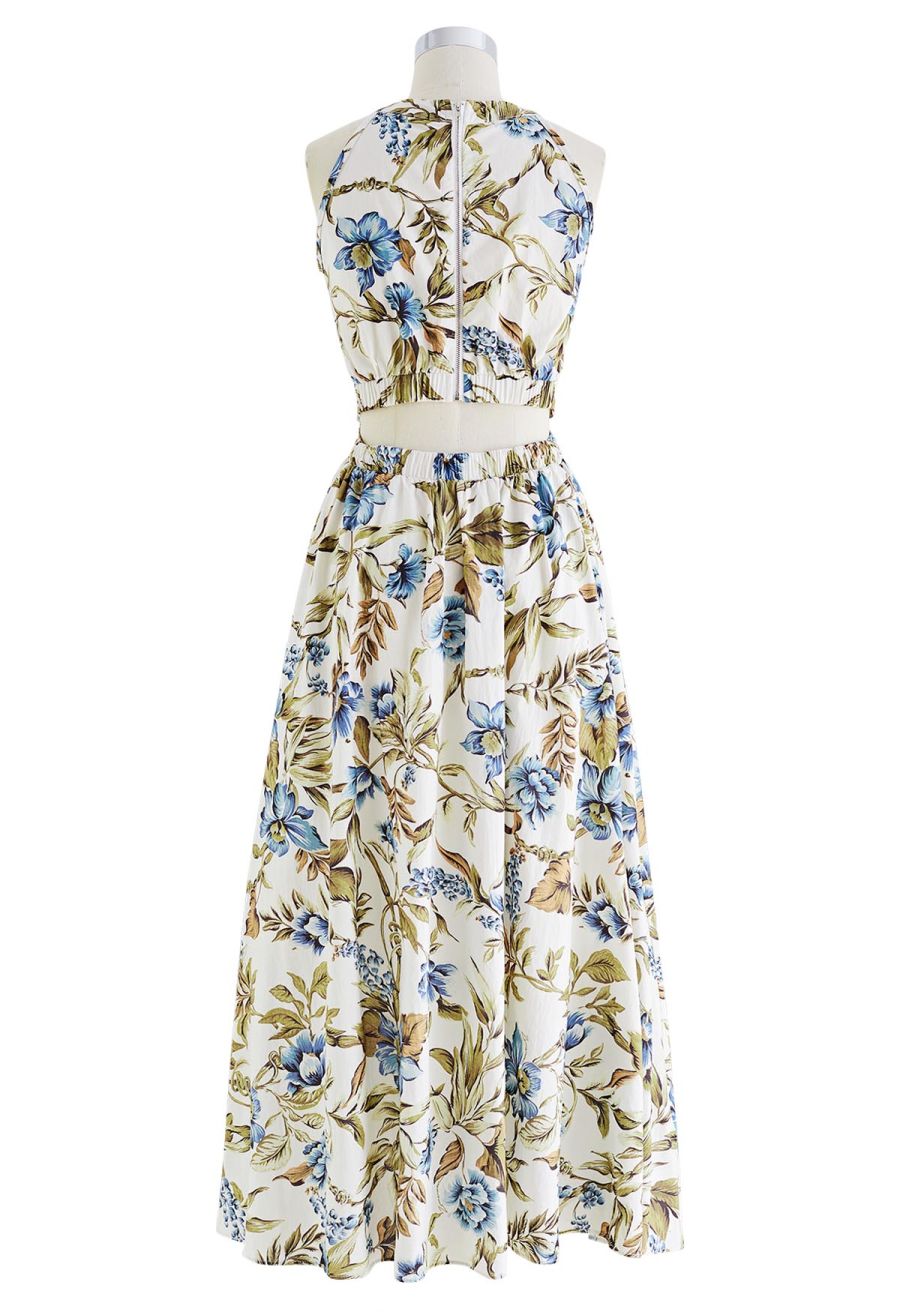Summer Garden Printed Halter Neck Maxi Dress