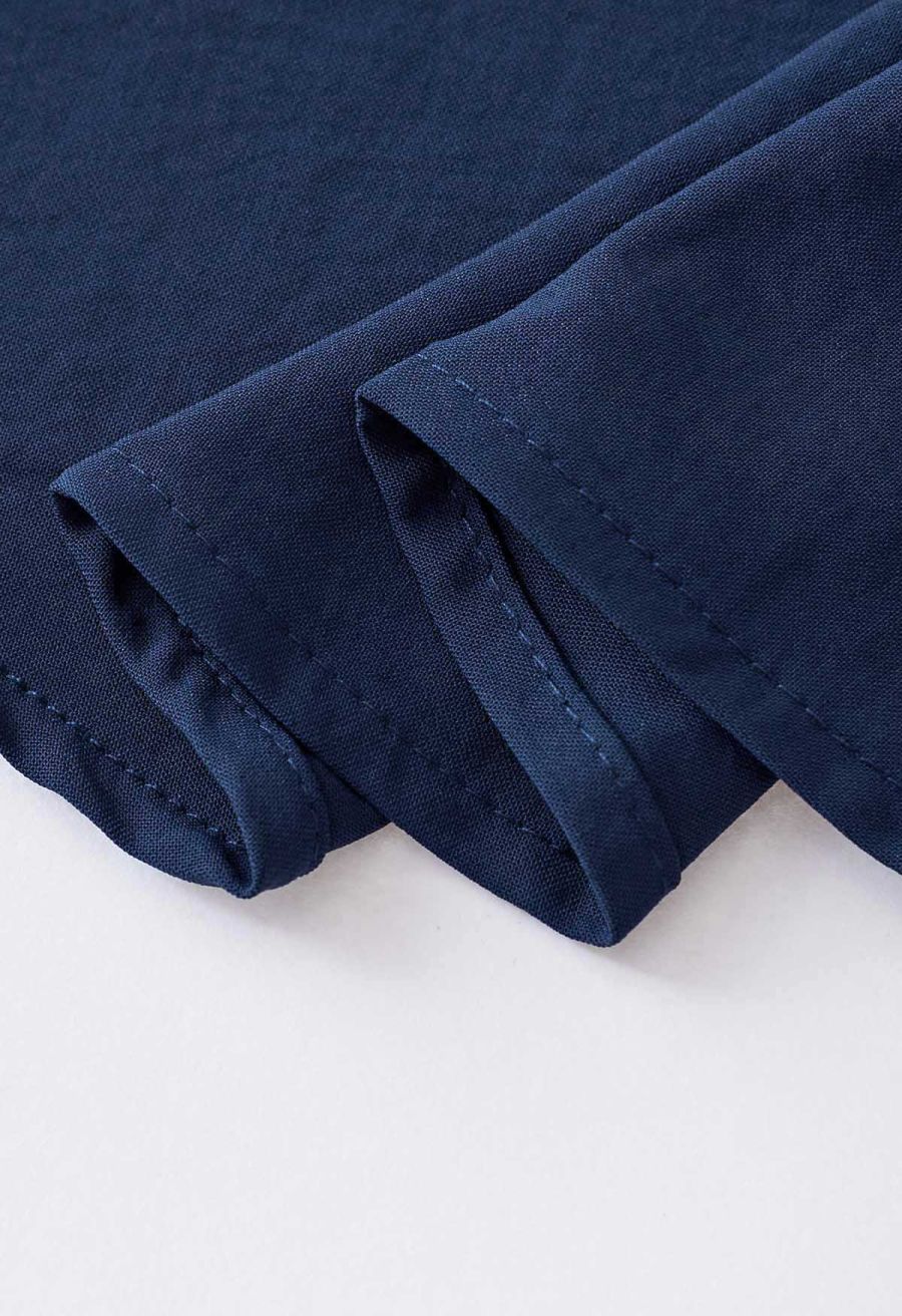 Ruffle Hem Tie-Shoulder Cami Dress in Navy