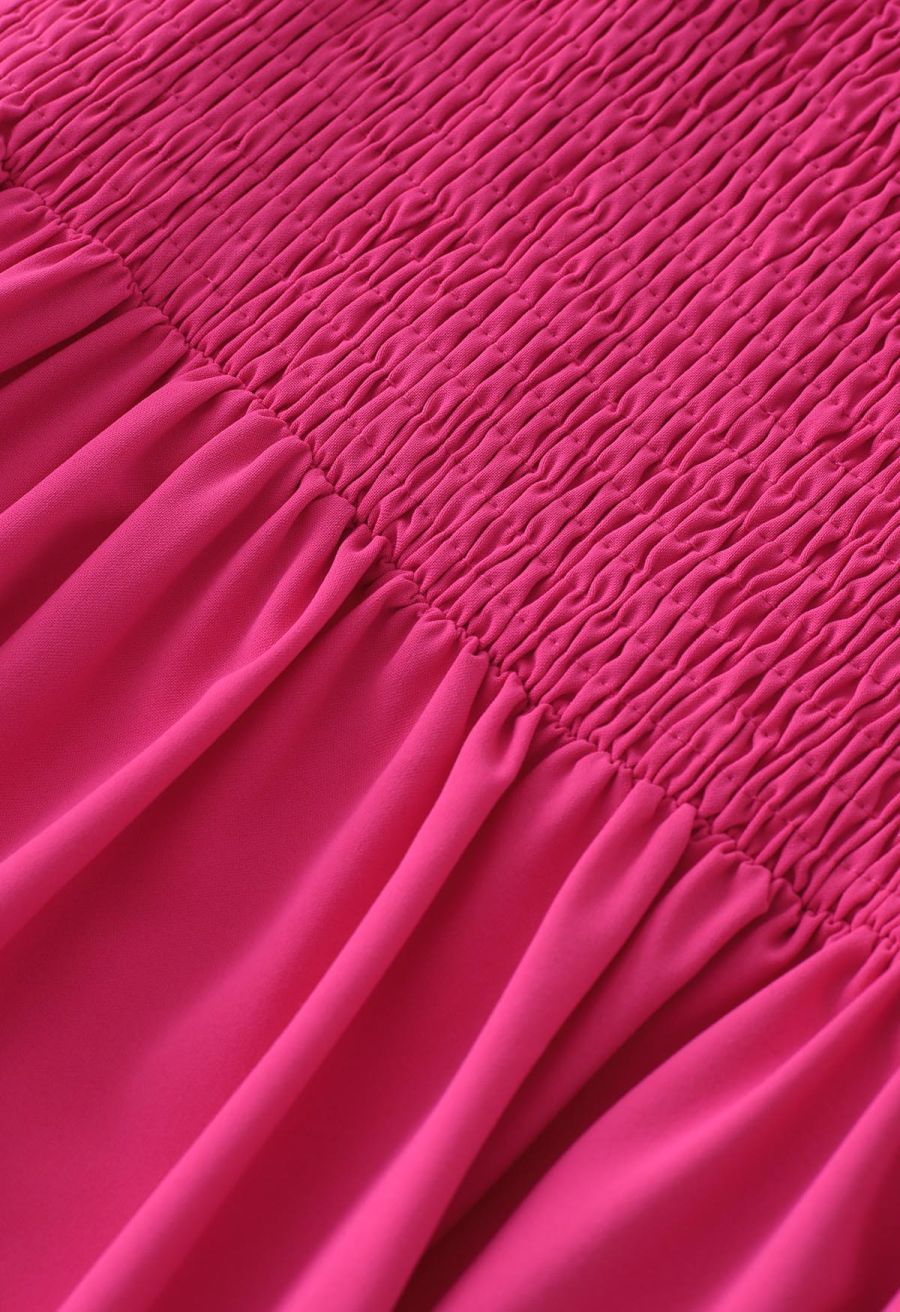 Ruffle Hem Tie-Shoulder Cami Dress in Hot Pink