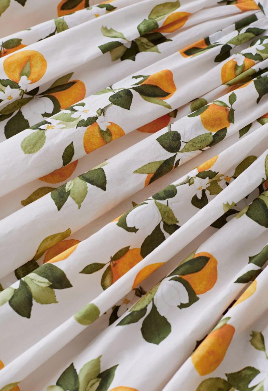 Refreshing Orange Printed Maxi Skirt in Ivory