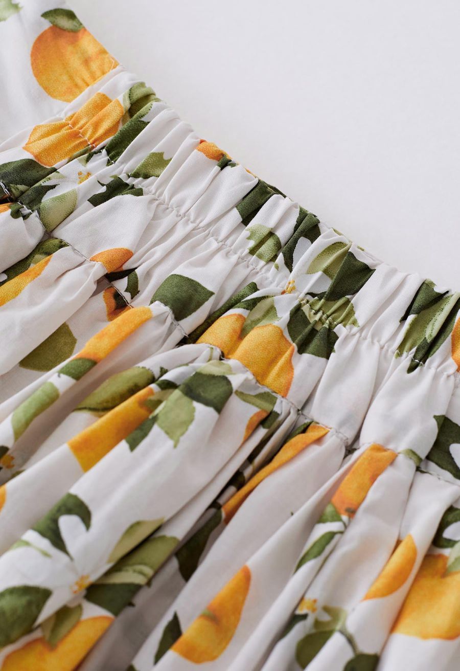Refreshing Orange Printed Maxi Skirt in Ivory