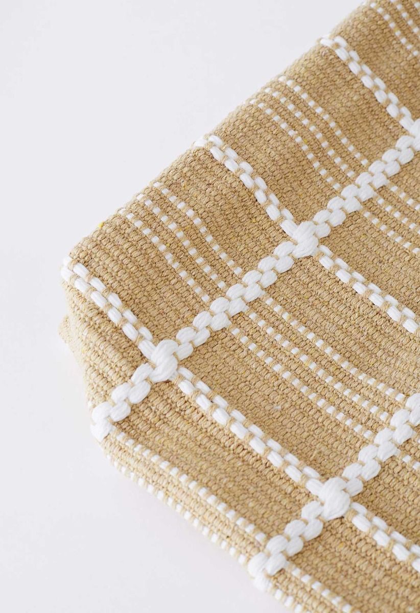 Tassel Trim Canvas Tote Bag in Grid