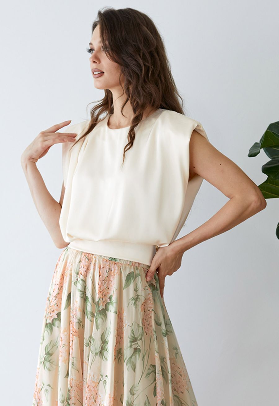 Satin Tie Back Sleeveless Top in Light Yellow