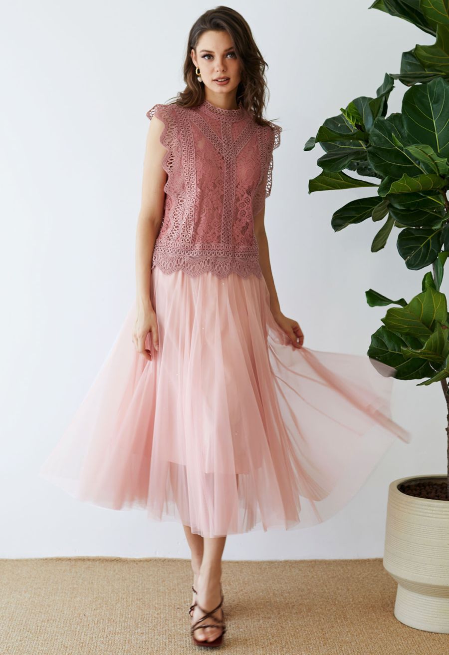 Your Sassy Start Sleeveless Crochet Lace Top in Coral