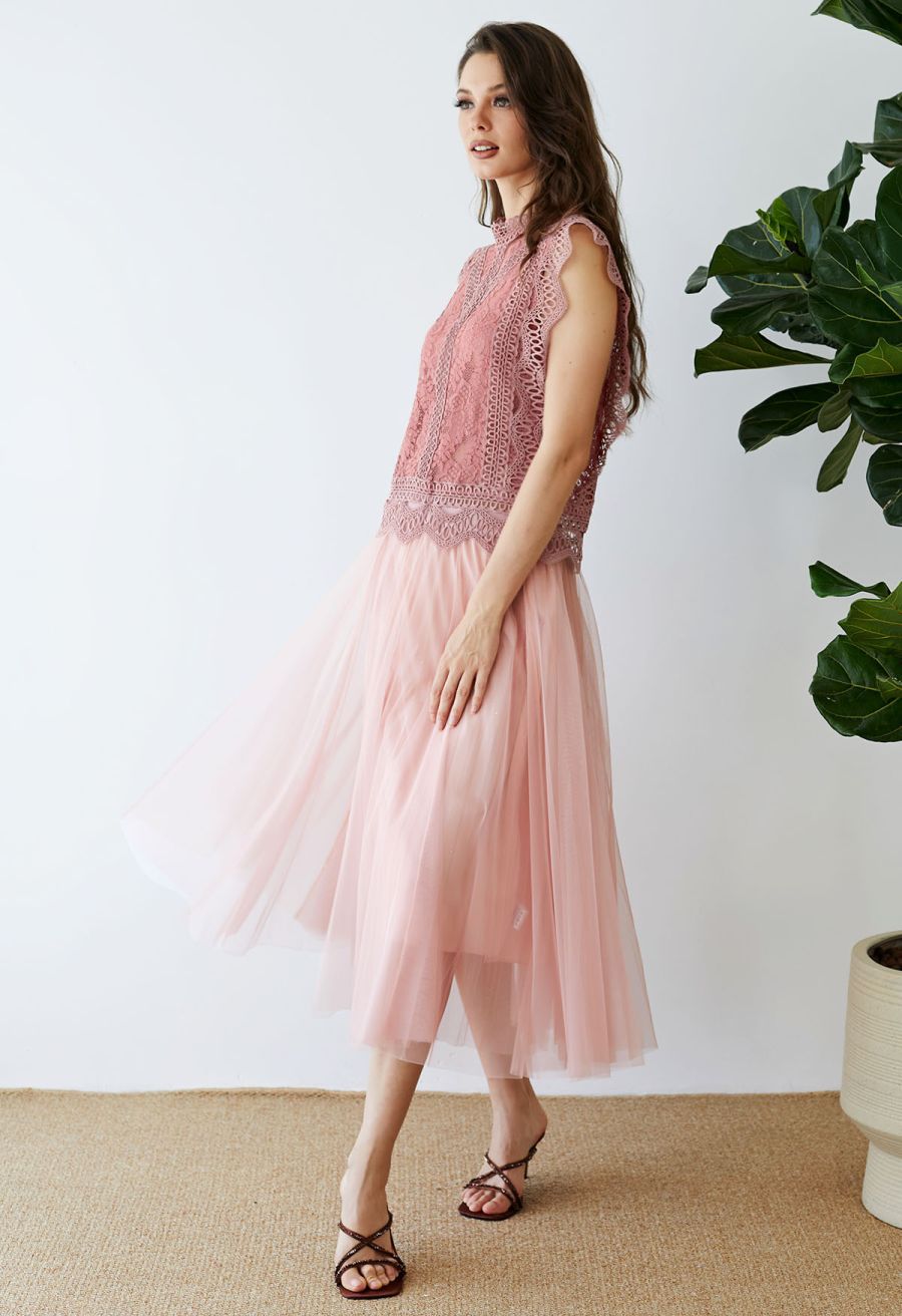 Your Sassy Start Sleeveless Crochet Lace Top in Coral