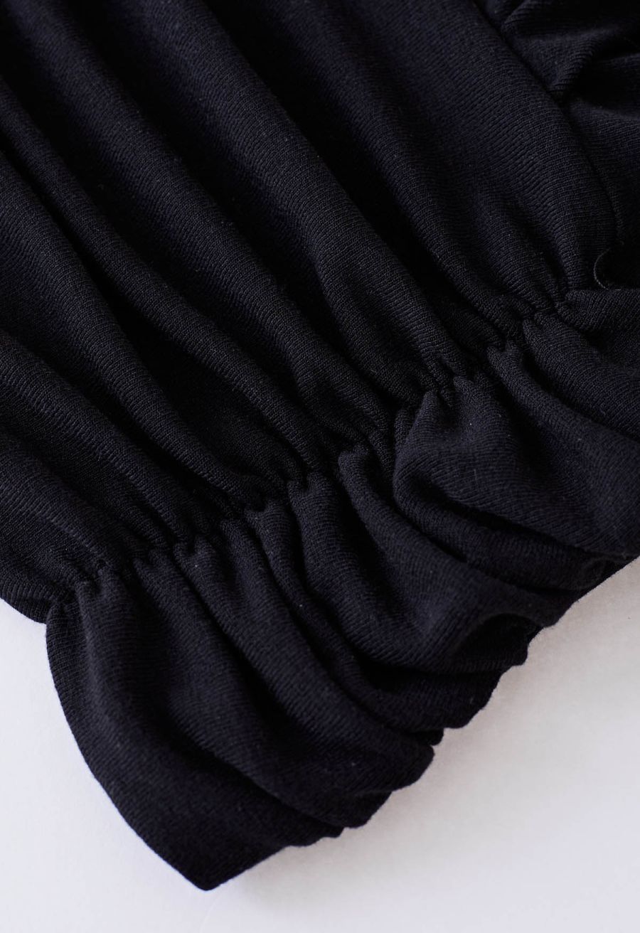 Ruched Waist Faux-Wrap Top in Black