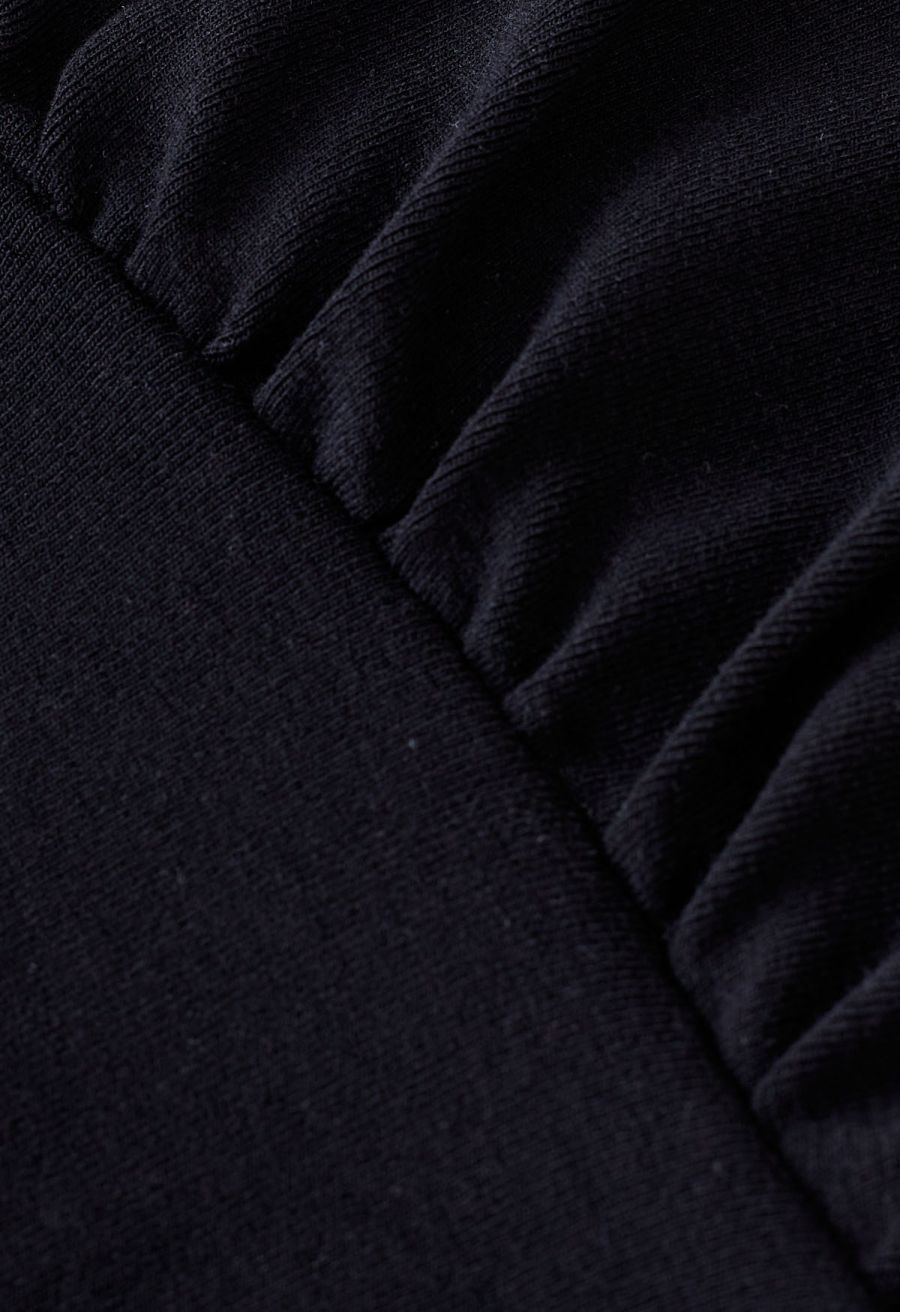 Ruched Waist Faux-Wrap Top in Black